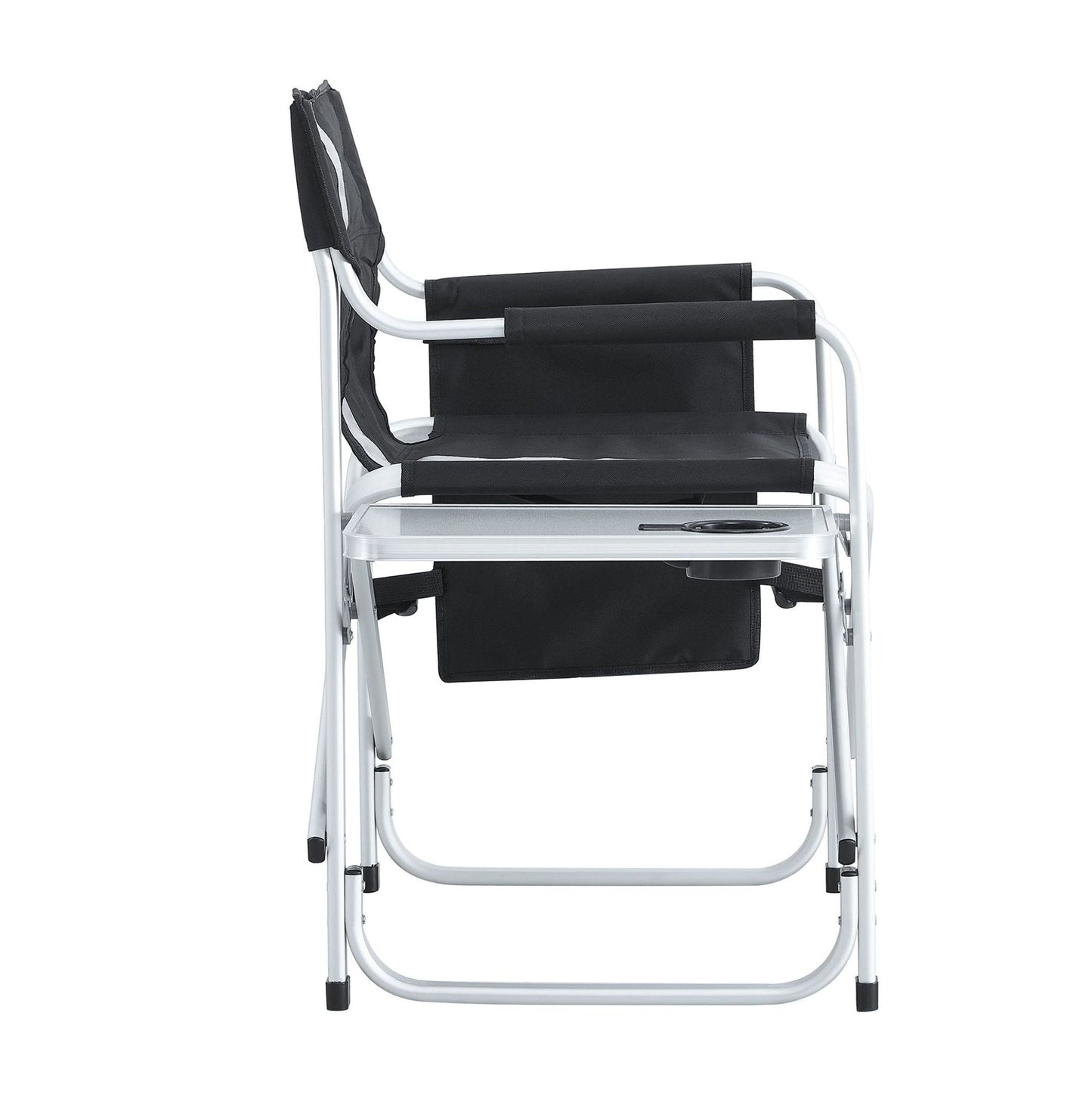 1-piece Padded Folding Outdoor Chair with Side Table and Storage Pockets, Lightweight Oversized Directors Chair for indoor, Outdoor Camping, Picnics and Fishing, Black/Grey Black+ Gray