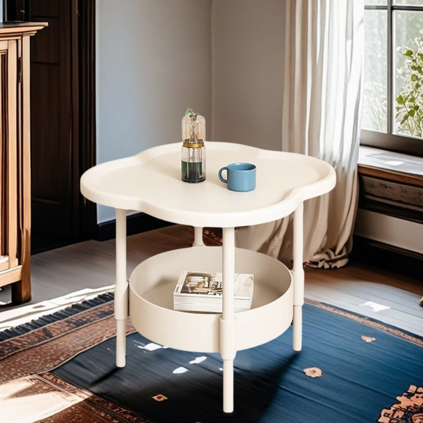 Haliyee ‌2-Tier End Table with Removable Tray - Waterproof Plastic Side Table for Living Room, Bedroom, Balcony, Office - Small Sofa & Coffee Table Indoor Outdoor Use