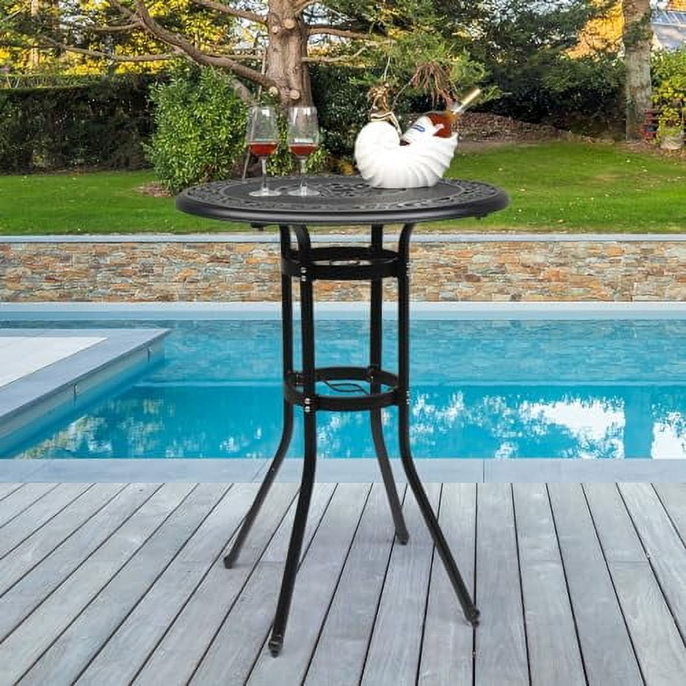 Cast Aluminum Outdoor Patio Bar Tables, Outdoor Frosted Surface Round Bar Height Bistro Table - 41"" Pub Height, Black