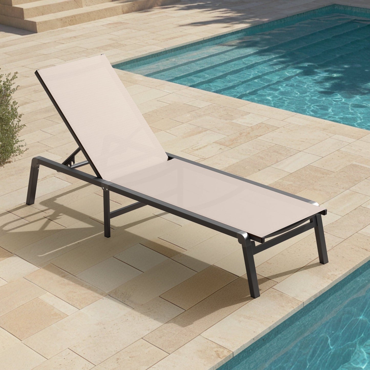 Ciokea Folding Pool Lounge Chair Outdoor 5 Adjustable Backrest Reclining Chair No Assembly Khaki