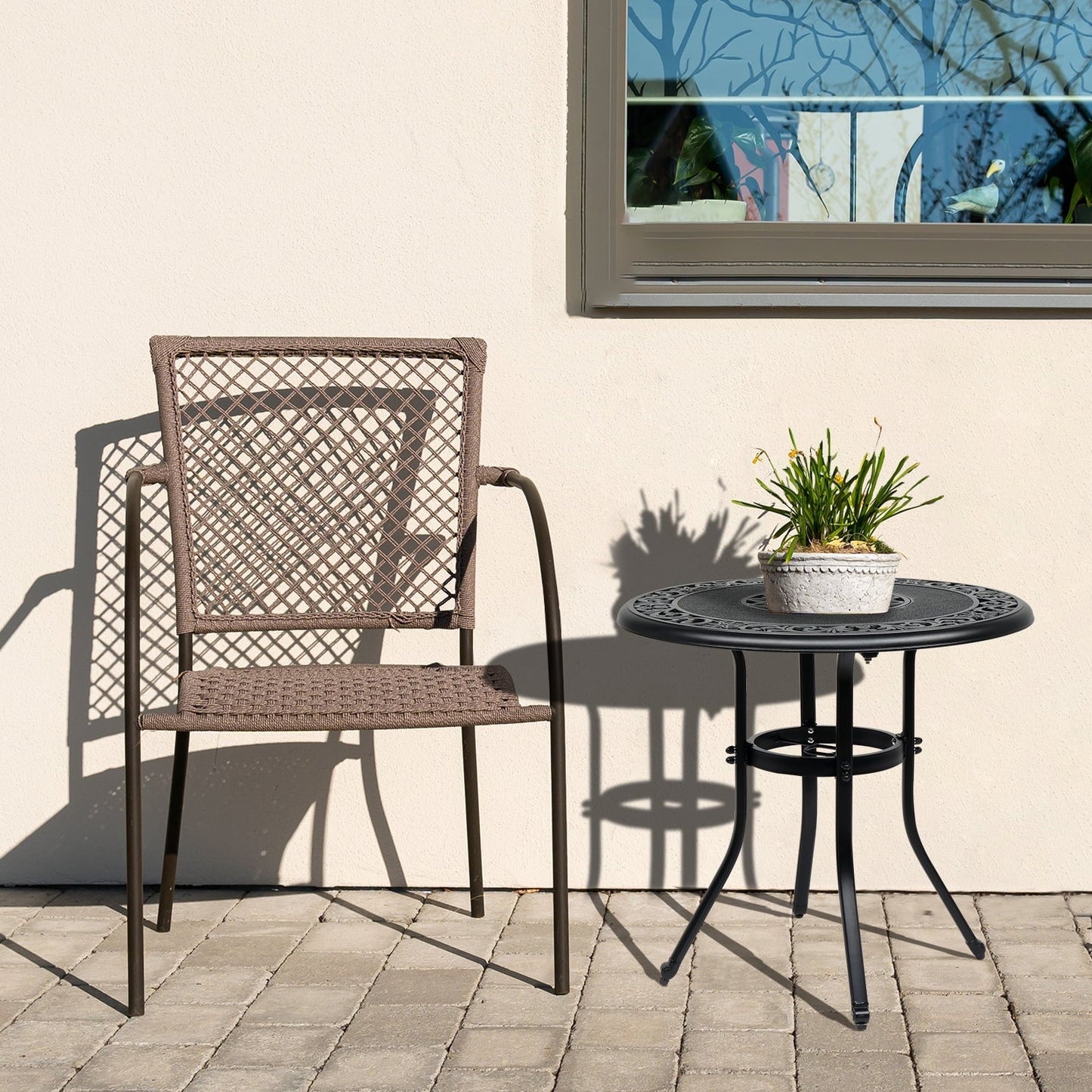 HiiKaa 32 in Cast Aluminum Patio Outdoor Bistro Round Dining Table with Frosted Surface,Bronze