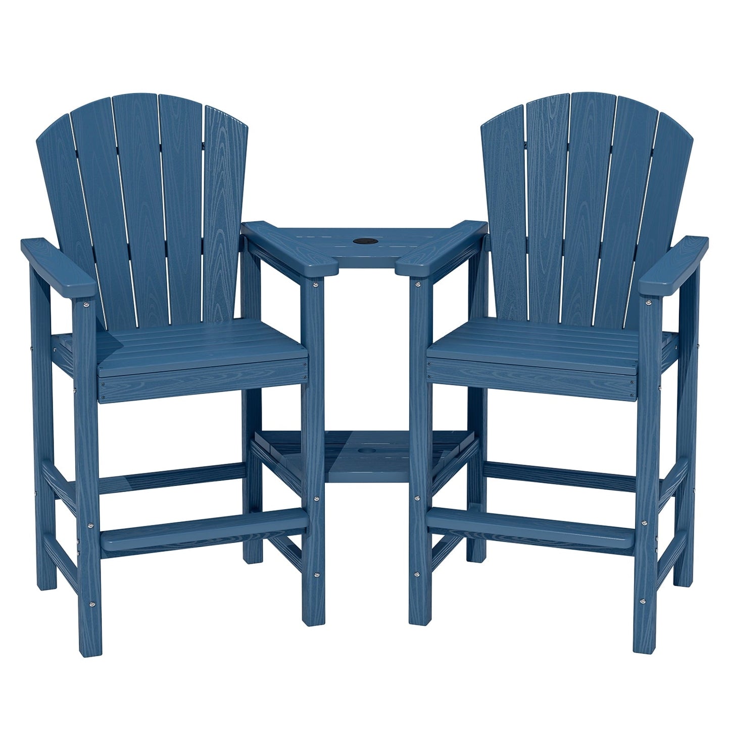 JUSTLET Tall Adirondack Chair Set of 2 with Double Connecting Tray, HDPE Outdoor Weather Resistant Patio Bar Stools, Navy Blue