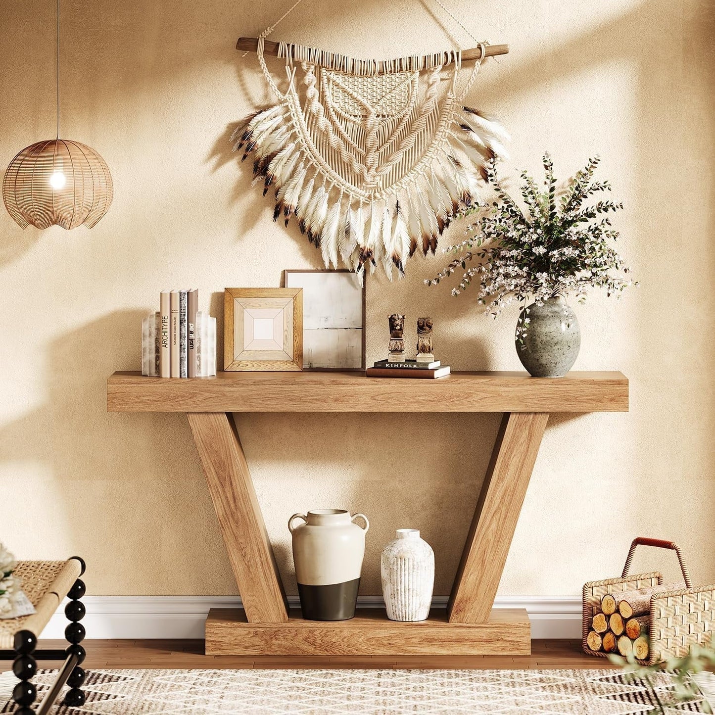 Console Sofa Table, 2-Tier Farmhouse Narrow Behind Couch Sofa, Extra-Long Accent Entryway Table for Hallway, Foyer, Living Room