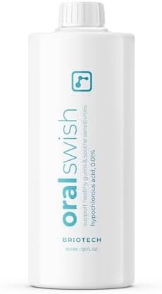 BRIOTECH Oral Swish, Hypochlorous Acid Mouthwash Rinse, Gentle Oral Care Hygiene, Fight Bad Breath, Support Against Plaque, Gum Irritation & Tender Gums, Alcohol & Fluoride Free, 32 fl oz