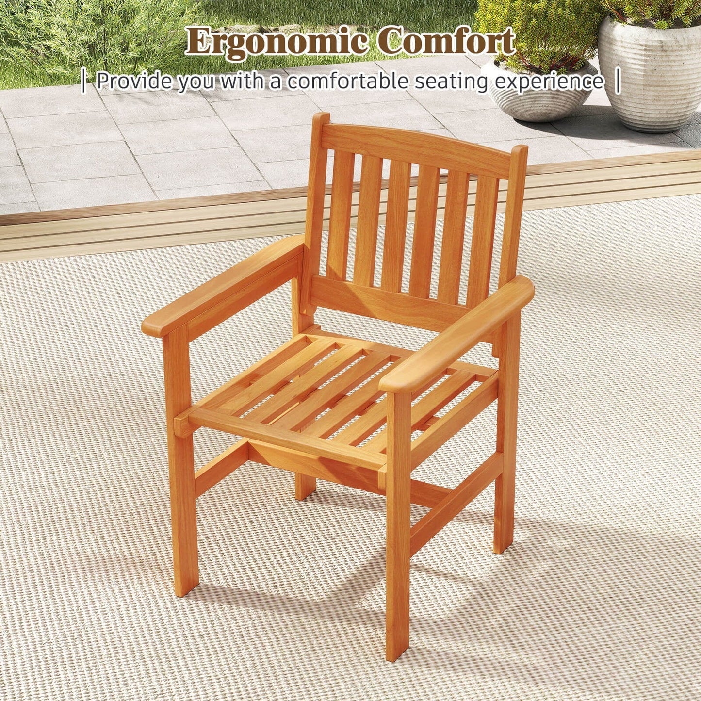 Costway Patio Chairs Set of 2 Outdoor Wooden Dining Chairs with Inclined Backrests