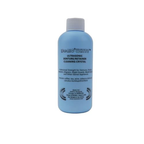 iSonic White CSDW01 Denture/Retainer Cleaning Crystal to Remove Stains, Buildups for all dental/sleep apnea/clear appliances, 8OZ bottle