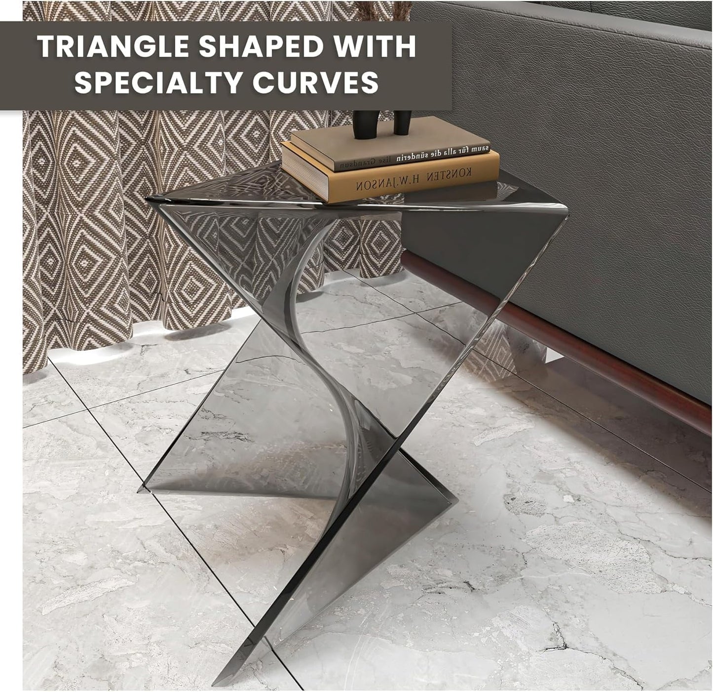 LeisureMod 17" Smoke Stackable Side Table - Modern Triangular Accent End Table for Indoor & Outdoor Use, Weather-Resistant Plastic Design for Living Room, Backyard, or Lawn