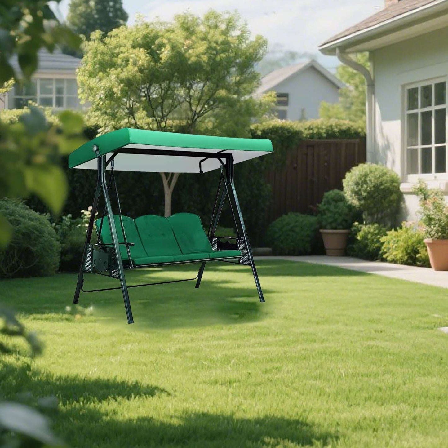 3-Seat Outdoor Patio Porch Swing with Adjustable Tilt Canopy (Excluding iron frame chairs Cushions and Pillow）Black