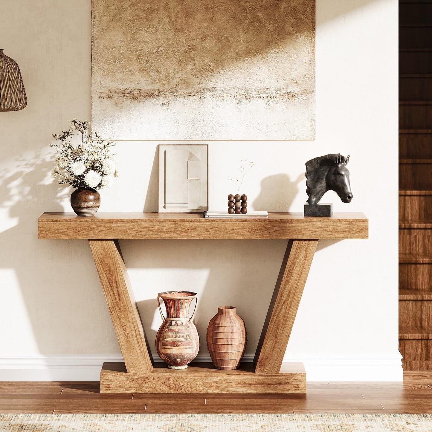 Console Sofa Table, 2-Tier Farmhouse Narrow Behind Couch Sofa, Extra-Long Accent Entryway Table for Hallway, Foyer, Living Room