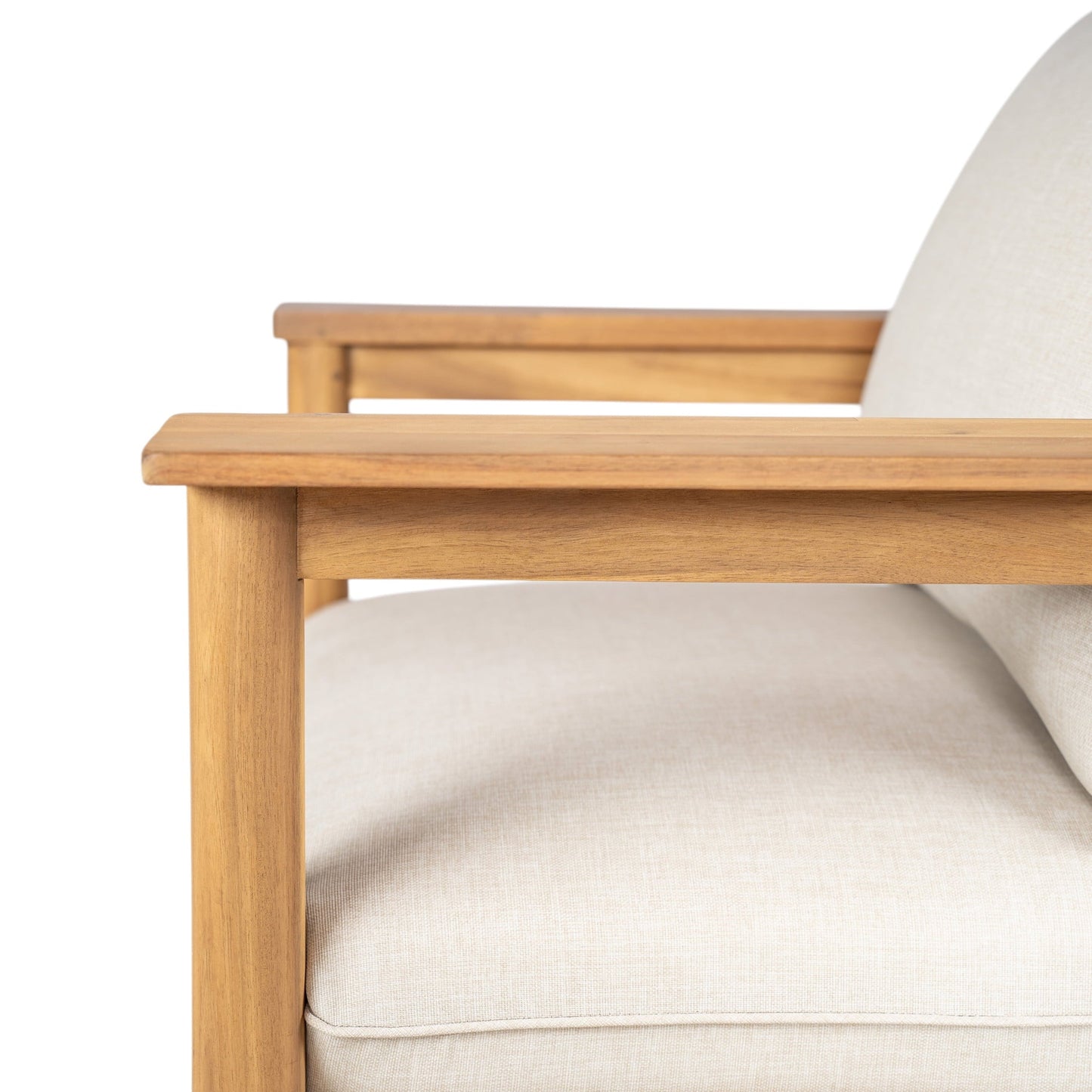 Christopher Knight Home Wood Outdoor Lounge Chair with Wide Backrest and Armrests, Beige Cushion