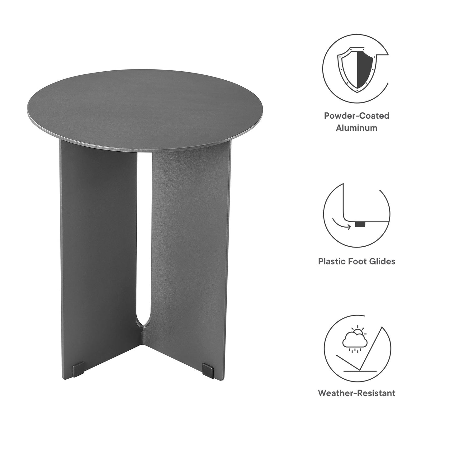 Coffee Side Table, Dark Gray, Aluminum, Outdoor Patio Balcony Cafe Bistro Garden Hospitality Restaurant, Modern Contemporary, HB37276