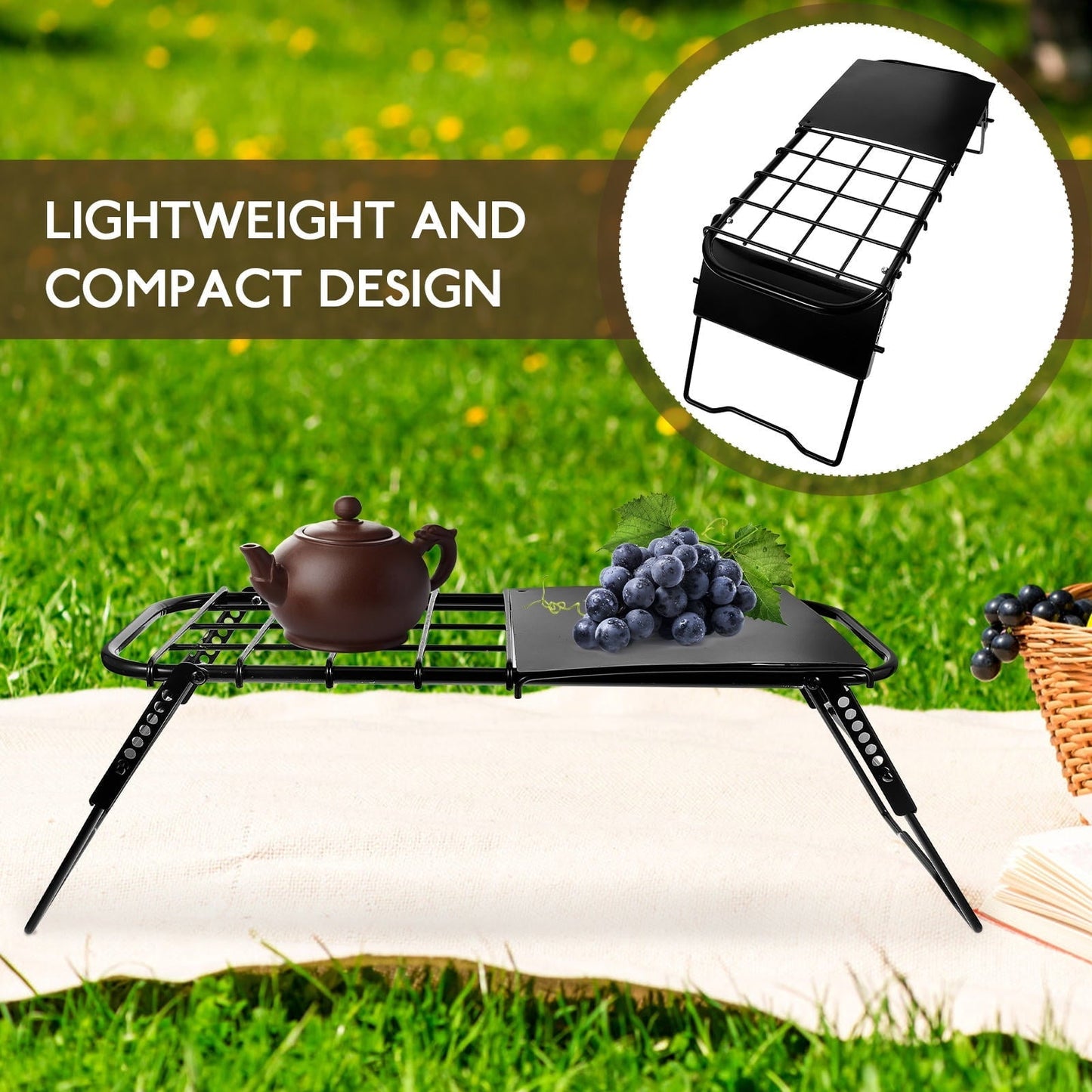 ifundom Folding Table Black Height Adjustable Lightweight Hiking 1Pack