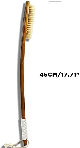 ICANdOIT-17.71Inch Natural Boar Bristles Anti-Slip Long Handle Bath Brush,Bent Handle Shower Scrubber for Exfoliating,Shower Back Brush,Exfoliation Set with Pumice Stone (1 Pack)