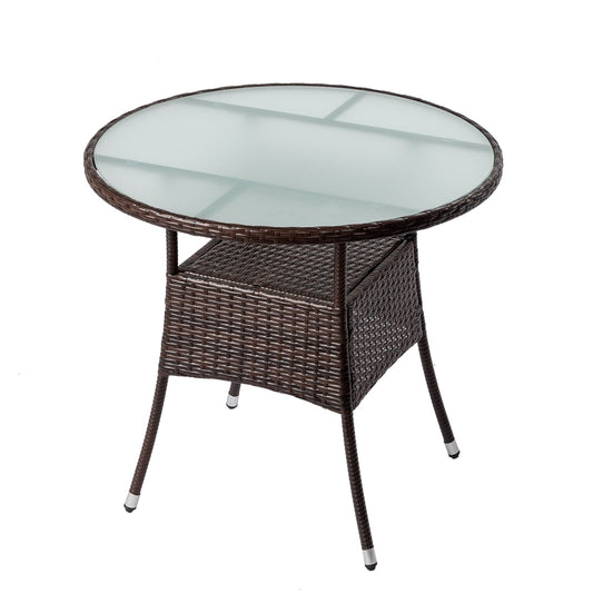 31.5" Round Wicker Patio Dining Table for 4, Outdoor Rattan Bistro Table with Glass Top – Brown
