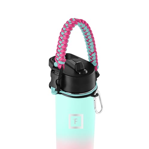 IRON °FLASK Paracord Handle - Fits Wide Mouth Water Bottles - Durable Carrier, Secure Accessories, Survival Strap Cord, Safety Ring, and Carabiner - Seven Core Paracord Bracelet