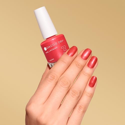 Dazzle Dry Nail Lacquer (Step 3) - Poolside Pink - A deep coral pink-red. Semi-sheer shimmer. (0.5 fl oz)