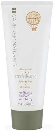 CariFree Naturals Kids Toothpaste | Fluoride-Free, 40% Xylitol, Organic Wild Berry Flavor, pH Elevated, Safe if Swallowed, Sugar-Free, 2.4 oz, Made in The USA