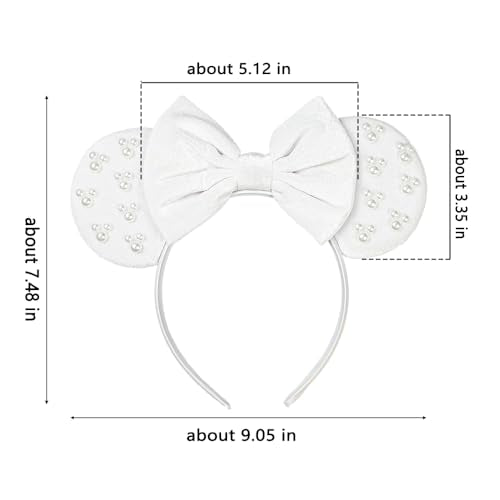 JIAHANG White Velvet Mouse Ears Hair Bow Headband with Pearls, Party Decoration Beadings Headwear for Women Girls(velvet white 04)