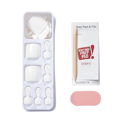 KISS imPRESS No Glue Mani 30 Pcs Press On Toenails, Solid Pure White Stick On Extension False Nails for Toes, Peel & Press Easy Apply, Hassle-Free Removal, Includes Manicure Stick, Prep Pad & File