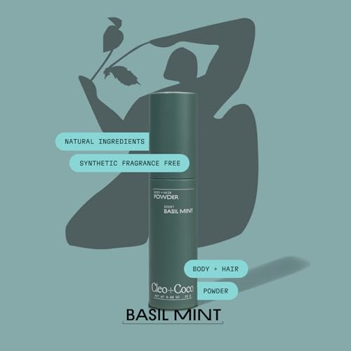 Cleo+Coco - Natural Dry Shampoo Powder - For Body & Hair - For Women - Absorbs Odor & Sweat - Essential Oils & Arrowroot Powder - Free of Talc & Parabens - PCR - Made in USA - Basil Mint - 4oz