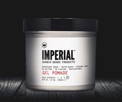 Imperial Barber Grade Gel Pomade - All Day Strong Hold, No Flaking, Water Based, Reactivatable - Natural Men's Hair Styling Product 12oz