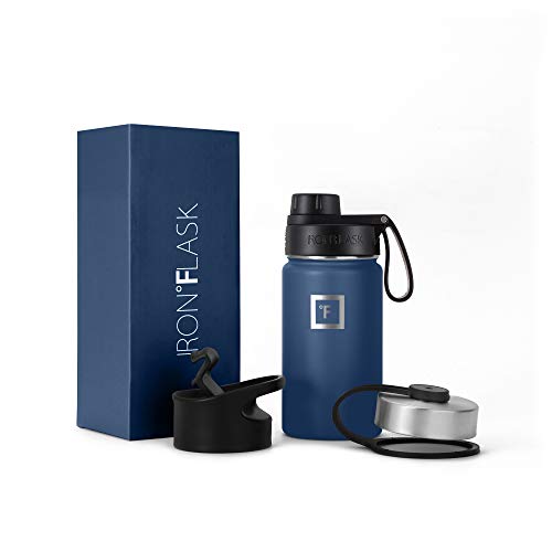 IRON °FLASK Camping & Hiking Hydration Flask, Wide Mouth, 3 Straw Lids, Stainless Steel Outdoor Water Bottle, Double Walled, Insulated Thermos, Metal Canteen - Fire Red, 40 Oz