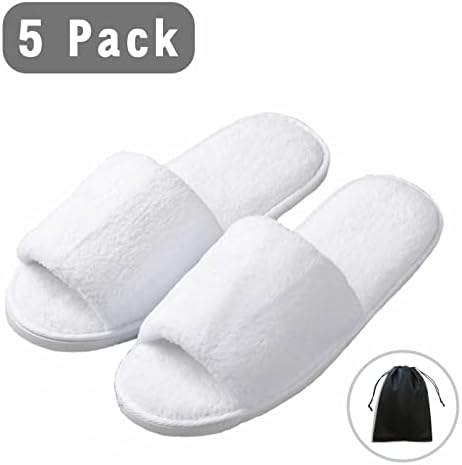 KHC-KHF Spa Slipper- 5 Pairs of Velvet Open Toe Slippers with Travel Bags- One Size Fit Most Men and Women for Spa