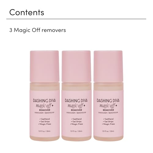 Dashing Diva Magic Off+ Remover, 3 Pack - Press-On Nail Remover with Niacinamide and Castor Oil - Contains 3