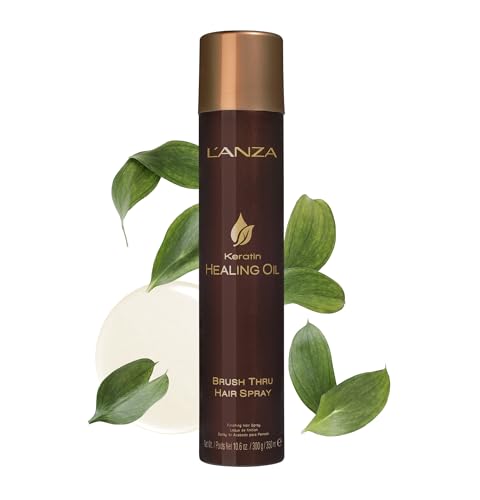 L'ANZA Keratin Healing Oil Brush Thru Hair Spray with Medium Hold Effect, For a Shiny Finishing and a Long-lasting Look, With Triple UV and Heat Protection, Suitable For All Hair Types (10.6 Fl Oz)