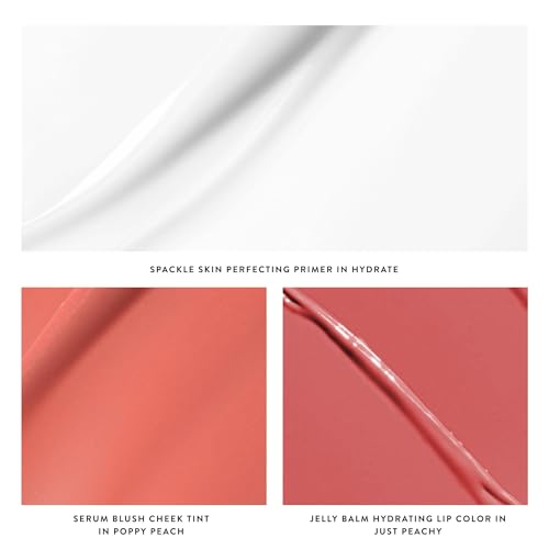 LAURA GELLER NEW YORK Hydration Heroes Kit: Spackle Primer, Hydrate + Jelly Balm Tinted Lip Balm, In the Buff + Serum Blush Cheek Tint (Just Peachy Lip Balm + Poppy Peach Blush)
