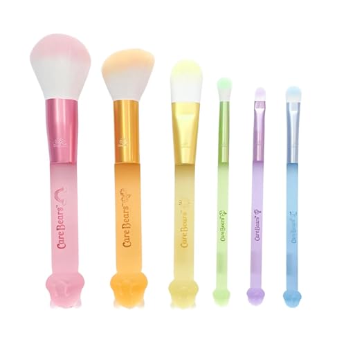 Impressions Vanity Care Bears 6 PCs Multi Colors Frosted Makeup Brush Set with Translucent Handles, Super Soft Bristles Makeup Brushes for Foundation, Face Powder, Eye Shadow and Liner Application