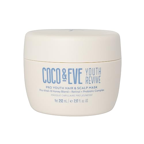 Coco & Eve Pro Youth Hair & Scalp Mask. Anti-aging, strength, shine, volume. Regulate dandruff. With honey, retinol for youthful hydrated hair.