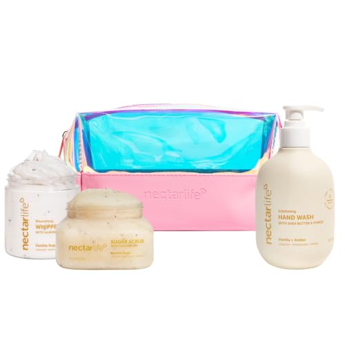 Daily Glow Kit Body Skin Care Set, Whipped Soap, Sugar Body Scrub, Hand Wash (Full Size, Vanilla)