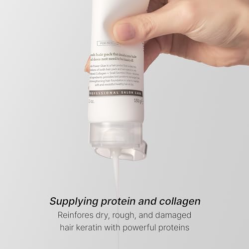 LA'DOR Keratin Power Glue Leave-In Conditioner Protein Hair Treatment Mask Heat Protectant Gloss Shine Snail Mucin Detangler Serum for Dry Damaged Curly Color Treated Bleached Hair 5.3 Oz LADOR Korean