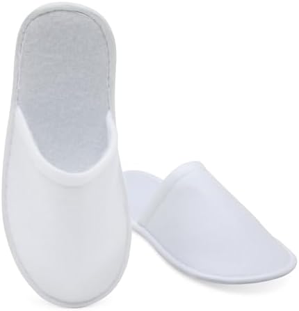 Juvale Disposable Slippers for Guests - Men's US 10/Women's US 11 Medium - White Closed-Toe Cotton EVA Slip-Resistant Sole - Individually Wrapped Spa & Hotel House Slippers Bulk 24 Pairs