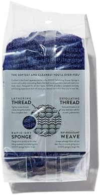 GOSHI Exfoliating Shower Sponge - Rip-Resistant, Rapid-Drying Exfoliating Bath Sponge for All Skin Types - Indigo Blue - Made in Japan