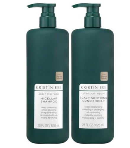 Kristin Ess Scalp Soothing Duo: Purifying Micellar Shampoo (28 fl oz) & Ultra Lightweight Conditioner.