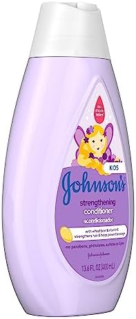 Johnson's Strengthening Tear-Free Kids' Conditioner with Vitamin E Strengthens & Helps Prevent Breakage, Paraben-, Sulfate- & Dye-Free, Hypoallergenic & Gentle on Toddler Hair, 13.6 fl. oz