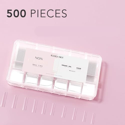 Kiara sky Nail Tips | Non C-Curve Square Clear | 500 pieces | XXL Length | 10 Sizes