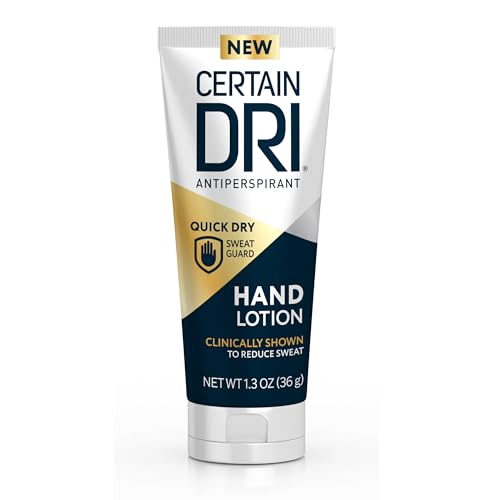 CERTAIN DRI Antiperspirant Hand Lotion – 24-Hour Sweat Protection for Excessive Sweating & Palmar Hyperhidrosis – Fast-Drying, Non-Greasy, Fragrance-Free Formula – Dermatologist-Tested, (1.3 oz)