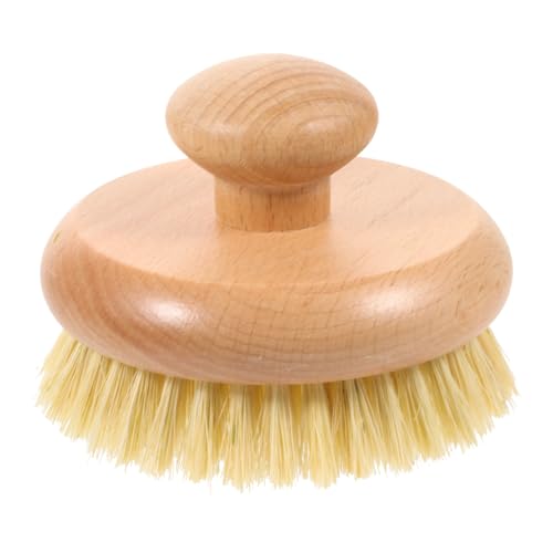 Cleaning Scrubber Body Brush Round Handle Wood Dry Brush Body Exfoliating Brush Back Skin Scrubber Bath Shower Brush for Home Men Bath Shower Body Wash Scrubber
