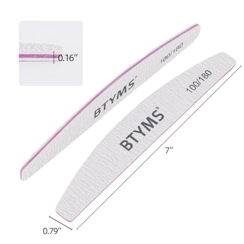 BTYMS 100Pcs 100/180 Grit Nail File and Buffer Professional Double-Sided Emery Boards for Acrylic, Gel & Natural Nails