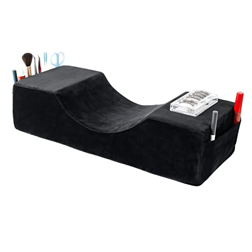 Comfortable Eyelash Extension Neck Pillow,Memory Foam Neck Contour Pillow for Sleeping Support,Beauty Salon Lash Grafting Pillow,Removable Black Velvet Cervical Pillow