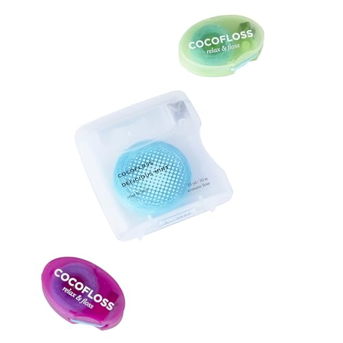Cocofloss Woven Dental Floss, Favorites Sampler, Dentist-Designed Oral Care with Coconut Oil, Waxed, Vegan, Kid-Friendly, 1 Mint (33 yd), 2 Travel in Coconut, Strawberry (8 yd)