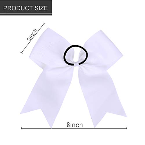Hipcheer 20pcs 8" Large White Cheer Bows for Girls, Hand-made Grosgrain Ribbon Hair Accessories for Teen Girls Softball Cheerleader Sports (White)
