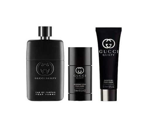 Gucci Guilty Pour Homme 3 Pcs Gift Set: Eau de Parfum 90ml Spray + 75ml Deo + 50ml Gel - Hard Box