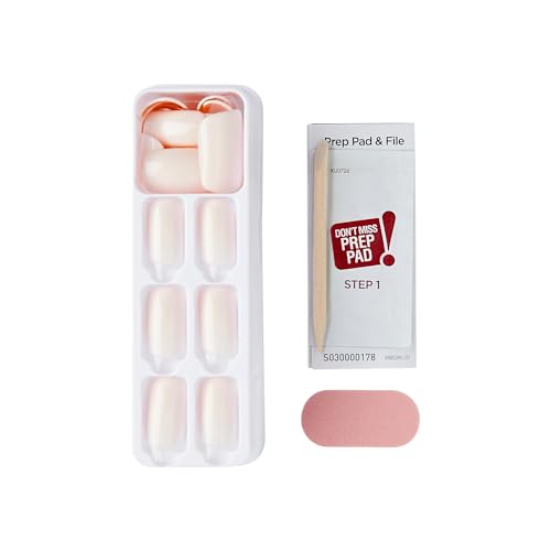 KISS imPRESS No Glue Mani 30 Pcs Press On Nails, Medium Squoval Design Nail, Solid Pure White Print, Simple Peel & Press Easy Apply, Hassel-Free Removal, Essential Tools Included