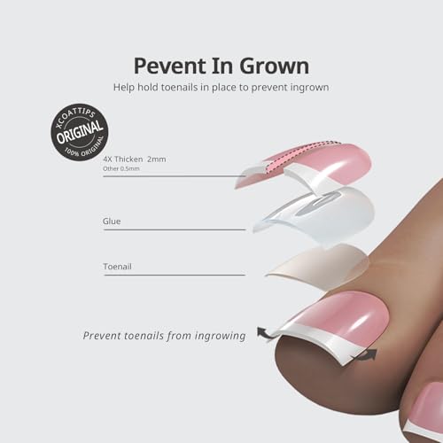 BTArtboxnails XCOATTIPS Toe Nail Tips - Lamp-Curable Real Square Pink Press On Toenails for Women, 150 Soak Off French Tip Toe Nail Extensions in 15 Sizes, Builder Gel & Top Coat Required
