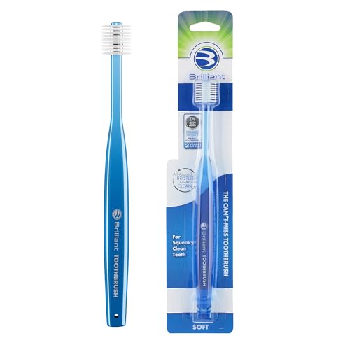 Brilliant Oral Care Adult Toothbrush with Soft Bristles, Round Head, and All-Around Clean for Teeth and Gums, Blue, 1 Pack