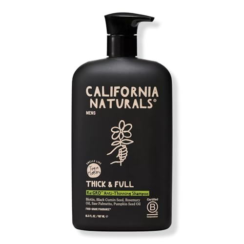 California Naturals Mens Re:GRO Shampoo for Hair Growth Support, Hair Care & Scalp Care with Biotin, All Hair Types, Vegan, Natural, Cruelty Free, Silicone, Paraben & Sulfate Free, for Men, 16.5 oz